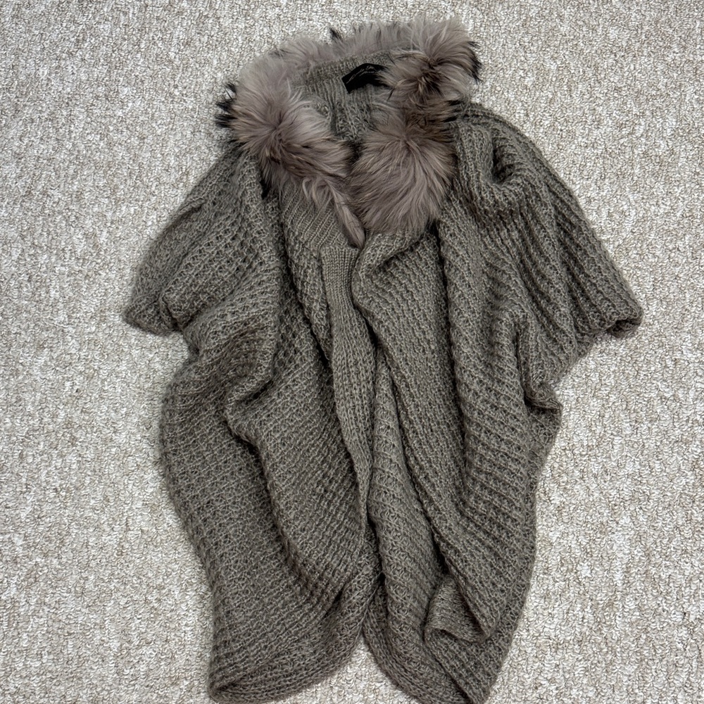 Cozy Faux-Fur Trim Knit Sweater Cardigan - Taupe